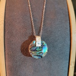 Pendentif Abalone avec Bélière Argent Gravée et Rivetée