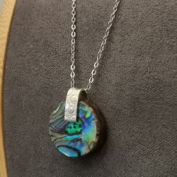 Pendentif Abalone avec Bélière Argent Gravée et Rivetée